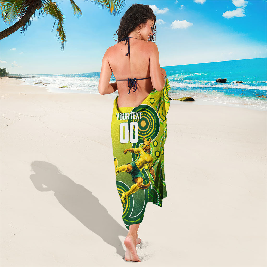 Personalized Australian Soccer Kangaroo Sarong Aboriginal Dot Pattern Green Gold Football Player