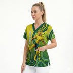Personalized Australian Soccer Kangaroo Scrub Top Aboriginal Dot Pattern Green Gold Football Player
