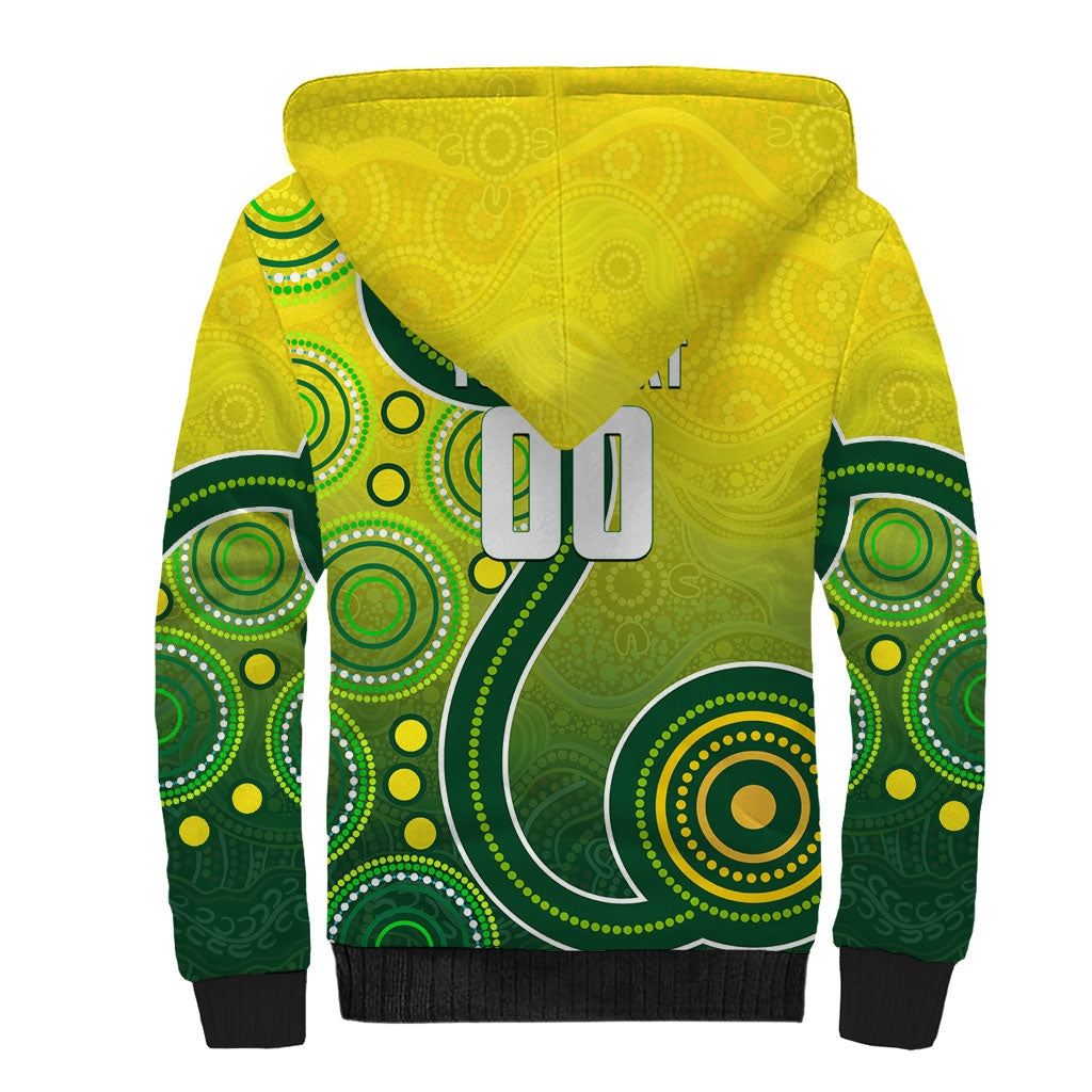 Personalized Australian Soccer Kangaroo Sherpa Hoodie Aboriginal Dot Pattern Green Gold Football Player