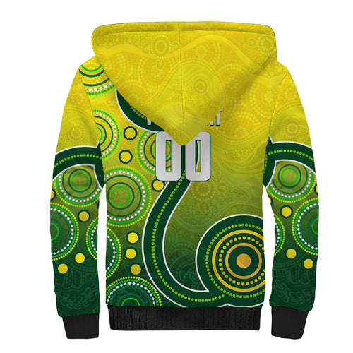 Personalized Australian Soccer Kangaroo Sherpa Hoodie Aboriginal Dot Pattern Green Gold Football Player