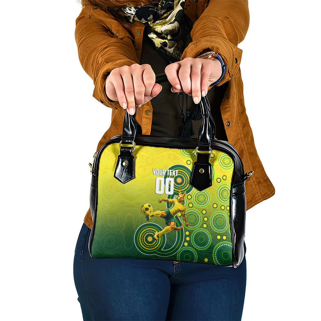 Personalized Australian Soccer Kangaroo Shoulder Handbag Aboriginal Dot Pattern Green Gold Football Player
