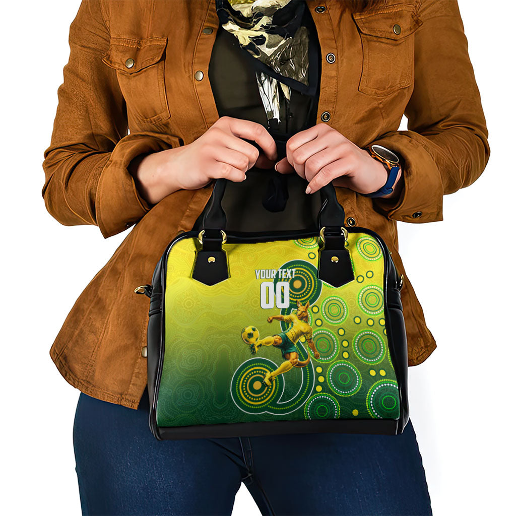 Personalized Australian Soccer Kangaroo Shoulder Handbag Aboriginal Dot Pattern Green Gold Football Player