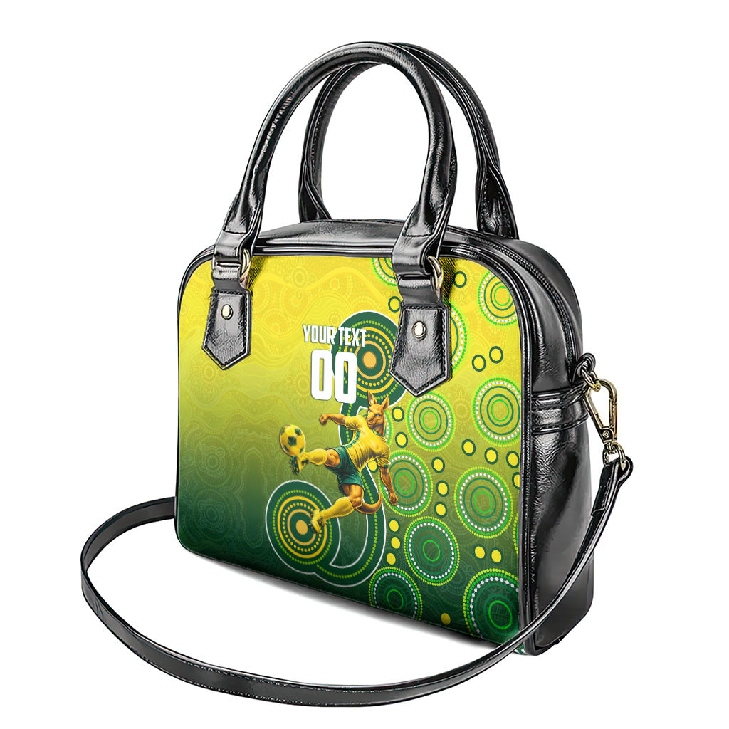 Personalized Australian Soccer Kangaroo Shoulder Handbag Aboriginal Dot Pattern Green Gold Football Player