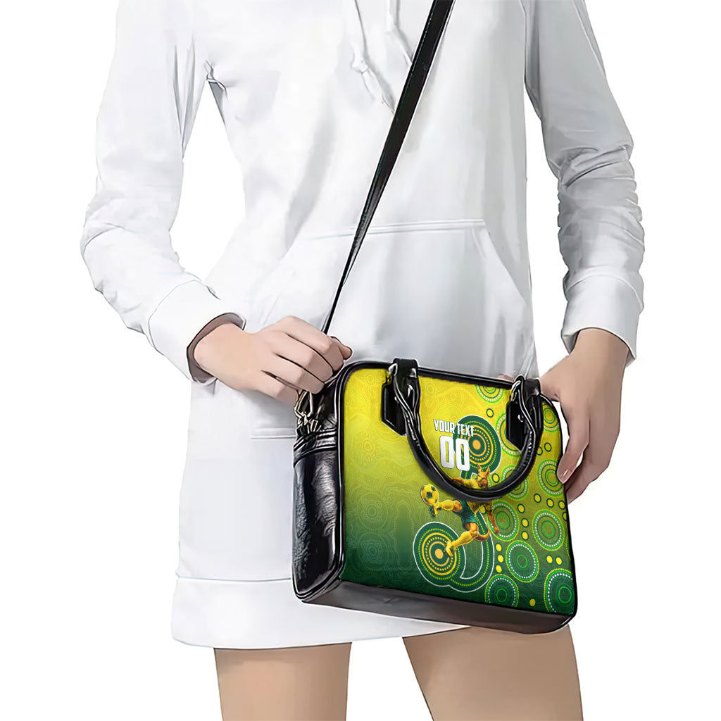 Personalized Australian Soccer Kangaroo Shoulder Handbag Aboriginal Dot Pattern Green Gold Football Player