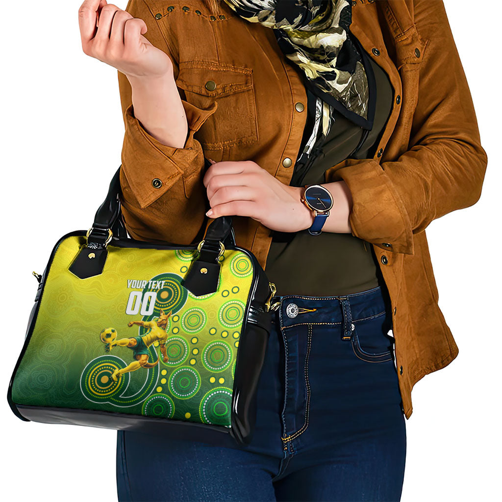 Personalized Australian Soccer Kangaroo Shoulder Handbag Aboriginal Dot Pattern Green Gold Football Player