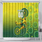 Personalized Australian Soccer Kangaroo Shower Curtain Aboriginal Dot Pattern Green Gold Football Player