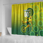 Personalized Australian Soccer Kangaroo Shower Curtain Aboriginal Dot Pattern Green Gold Football Player