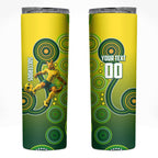 Personalized Australian Soccer Kangaroo Skinny Tumbler Aboriginal Dot Pattern Green Gold Football Player
