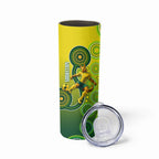Personalized Australian Soccer Kangaroo Skinny Tumbler Aboriginal Dot Pattern Green Gold Football Player