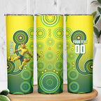 Personalized Australian Soccer Kangaroo Skinny Tumbler Aboriginal Dot Pattern Green Gold Football Player