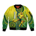 Personalized Australian Soccer Kangaroo Sleeve Zip Bomber Jacket Aboriginal Dot Pattern Green Gold Football Player
