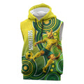 Personalized Australian Soccer Kangaroo Sleeveless Hoodie Aboriginal Dot Pattern Green Gold Football Player