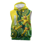 Personalized Australian Soccer Kangaroo Sleeveless Hoodie Aboriginal Dot Pattern Green Gold Football Player