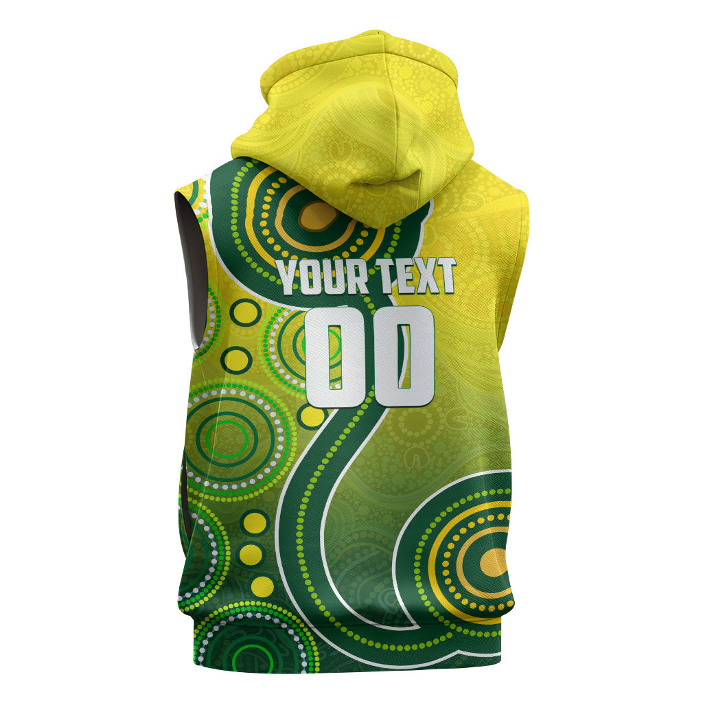 Personalized Australian Soccer Kangaroo Sleeveless Hoodie Aboriginal Dot Pattern Green Gold Football Player