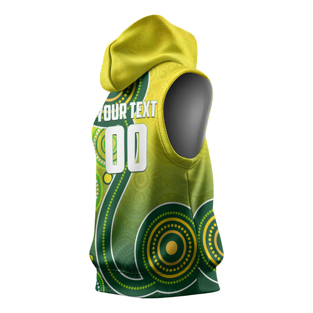 Personalized Australian Soccer Kangaroo Sleeveless Hoodie Aboriginal Dot Pattern Green Gold Football Player
