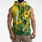 Personalized Australian Soccer Kangaroo Sleeveless Hoodie Aboriginal Dot Pattern Green Gold Football Player