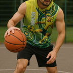 Personalized Australian Soccer Kangaroo Sleeveless Hoodie Aboriginal Dot Pattern Green Gold Football Player