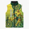 Personalized Australian Soccer Kangaroo Sleeveless Puffer Jacket Aboriginal Dot Pattern Green Gold Football Player