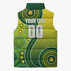 Personalized Australian Soccer Kangaroo Sleeveless Puffer Jacket Aboriginal Dot Pattern Green Gold Football Player