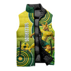 Personalized Australian Soccer Kangaroo Sleeveless Puffer Jacket Aboriginal Dot Pattern Green Gold Football Player