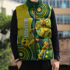 Personalized Australian Soccer Kangaroo Sleeveless Puffer Jacket Aboriginal Dot Pattern Green Gold Football Player