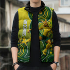 Personalized Australian Soccer Kangaroo Sleeveless Puffer Jacket Aboriginal Dot Pattern Green Gold Football Player