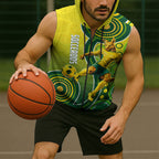 Personalized Australian Soccer Kangaroo Sleeveless Zip Hoodie Aboriginal Dot Pattern Green Gold Football Player