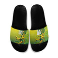 Personalized Australian Soccer Kangaroo Slide Sandals Aboriginal Dot Pattern Green Gold Football Player