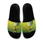 Personalized Australian Soccer Kangaroo Slide Sandals Aboriginal Dot Pattern Green Gold Football Player