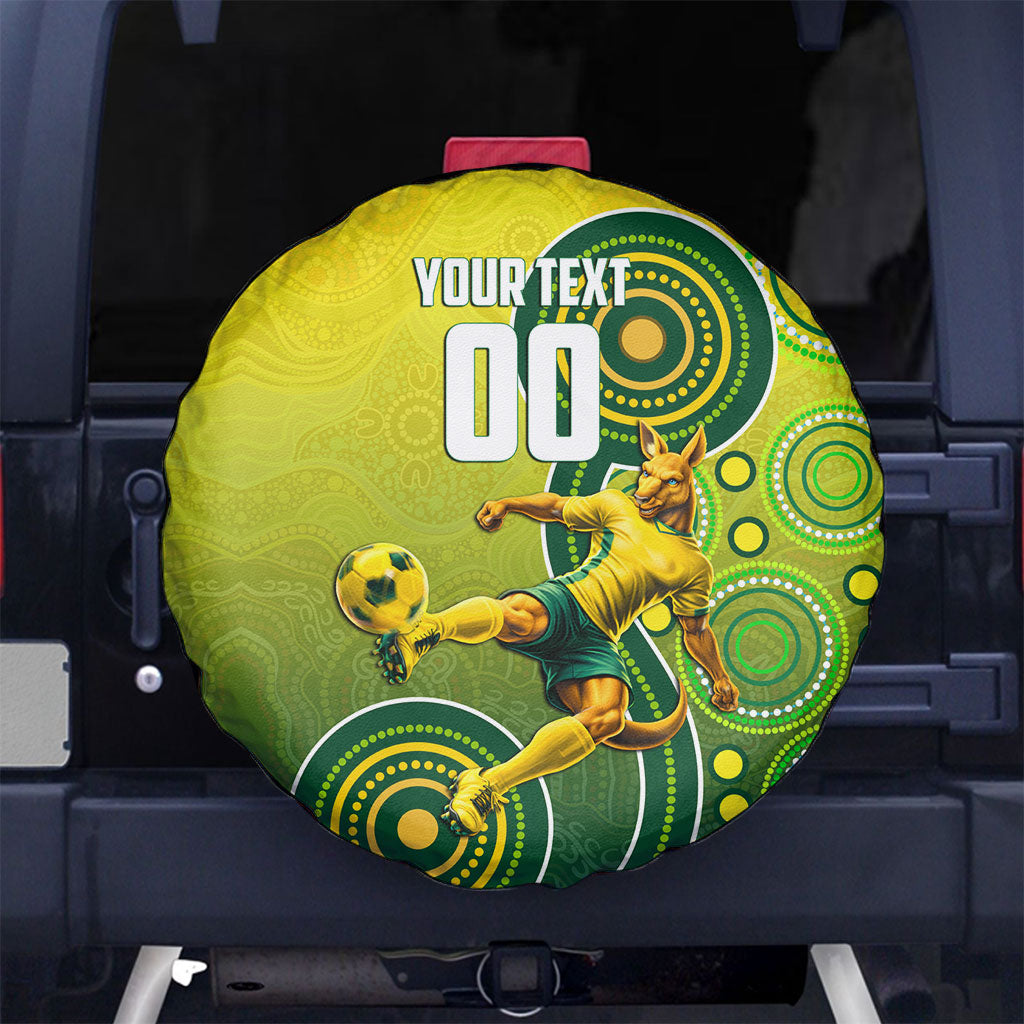 Personalized Australian Soccer Kangaroo Spare Tire Cover Aboriginal Dot Pattern Green Gold Football Player