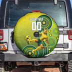 Personalized Australian Soccer Kangaroo Spare Tire Cover Aboriginal Dot Pattern Green Gold Football Player