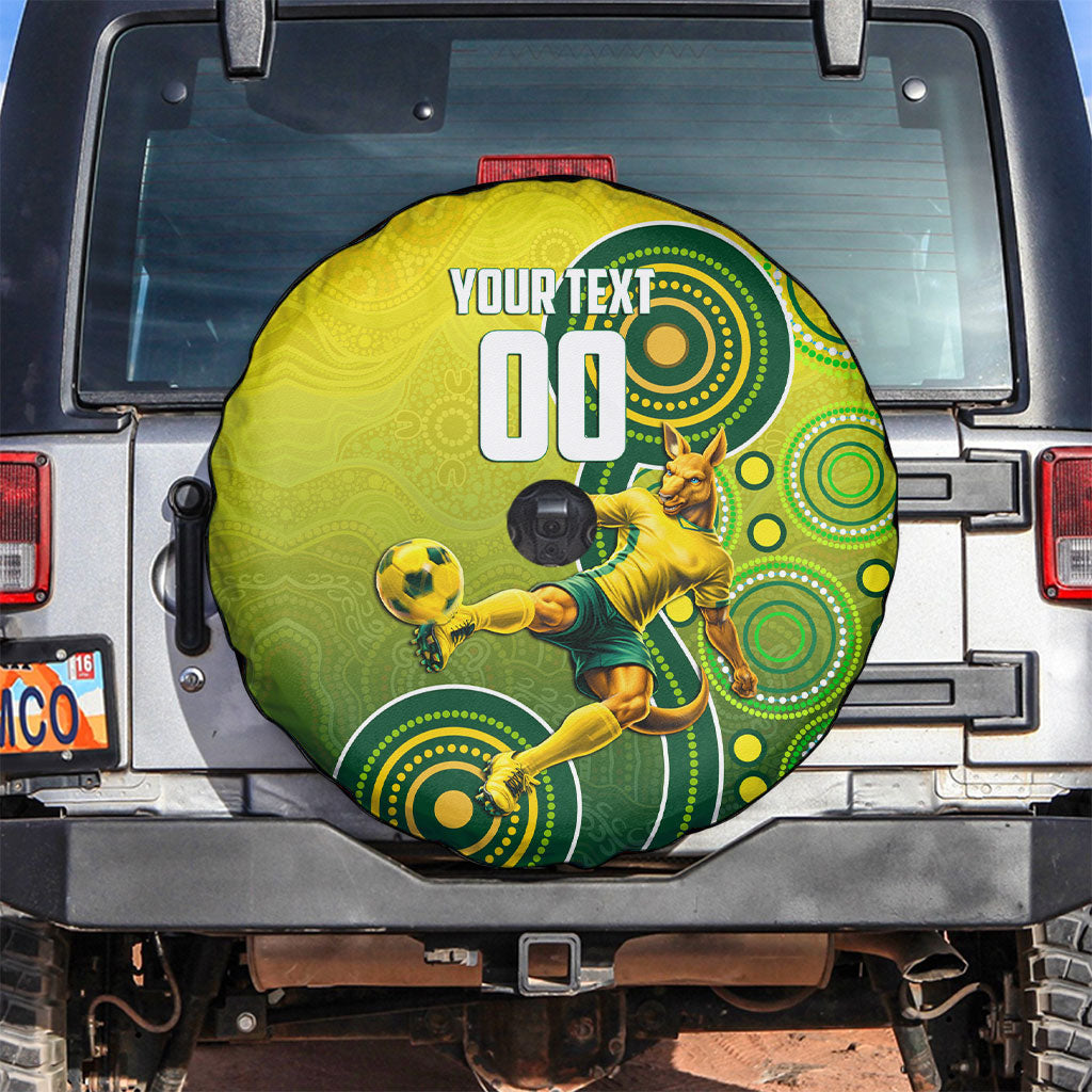 Personalized Australian Soccer Kangaroo Spare Tire Cover Aboriginal Dot Pattern Green Gold Football Player