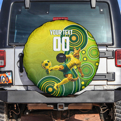Personalized Australian Soccer Kangaroo Spare Tire Cover Aboriginal Dot Pattern Green Gold Football Player