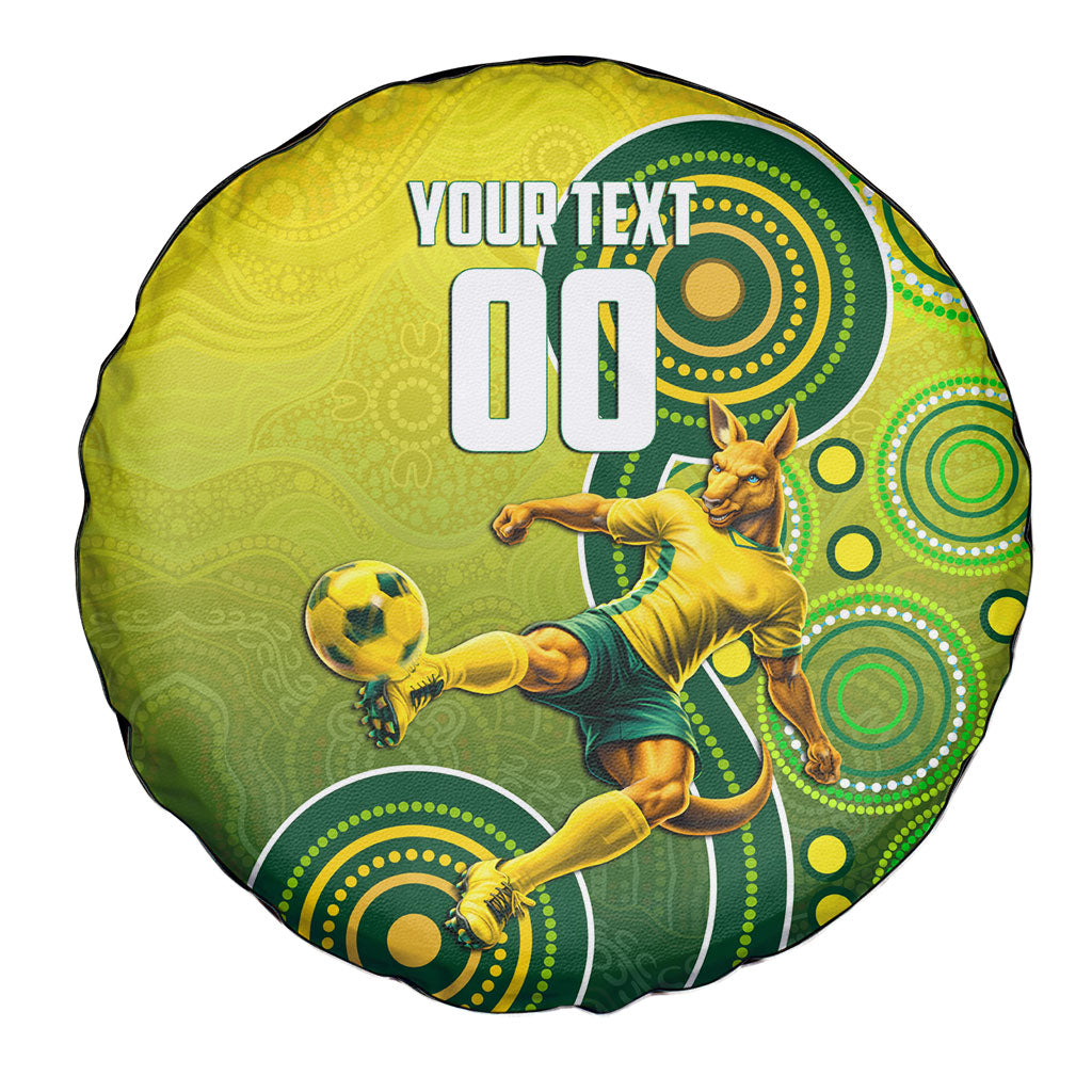 Personalized Australian Soccer Kangaroo Spare Tire Cover Aboriginal Dot Pattern Green Gold Football Player