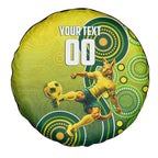 Personalized Australian Soccer Kangaroo Spare Tire Cover Aboriginal Dot Pattern Green Gold Football Player