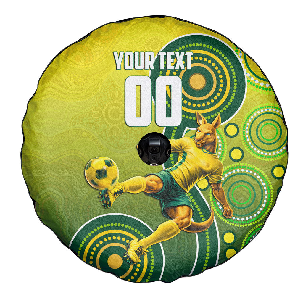Personalized Australian Soccer Kangaroo Spare Tire Cover Aboriginal Dot Pattern Green Gold Football Player