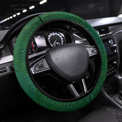 Australian Soccer Kangaroo Steering Wheel Cover Aboriginal Dot Pattern Green Gold Football Player