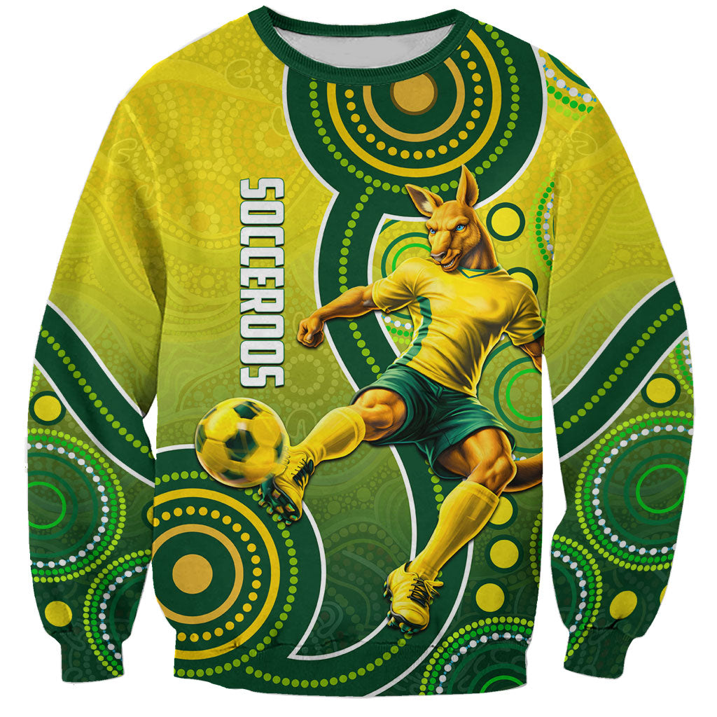 Personalized Australian Soccer Kangaroo Sweatshirt Aboriginal Dot Pattern Green Gold Football Player