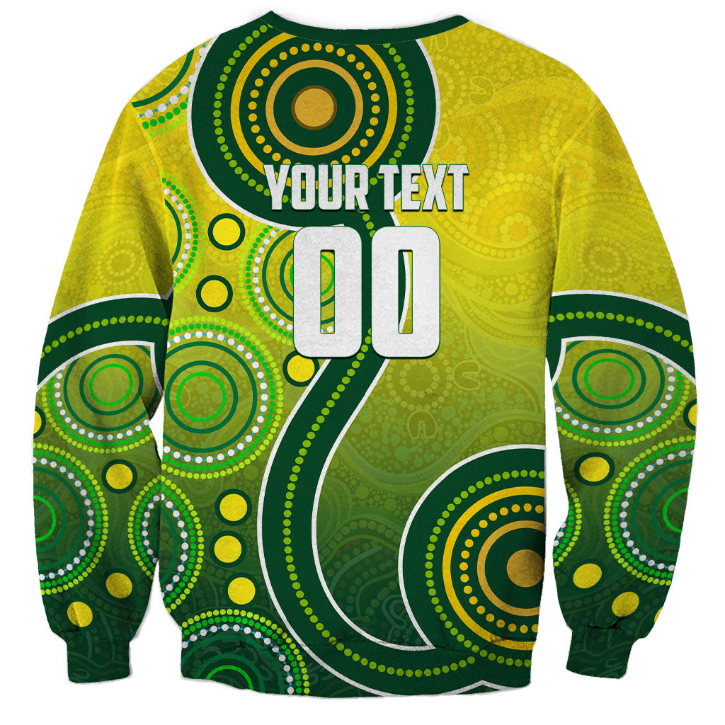 Personalized Australian Soccer Kangaroo Sweatshirt Aboriginal Dot Pattern Green Gold Football Player