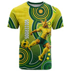 Personalized Australian Soccer Kangaroo T Shirt Aboriginal Dot Pattern Green Gold Football Player