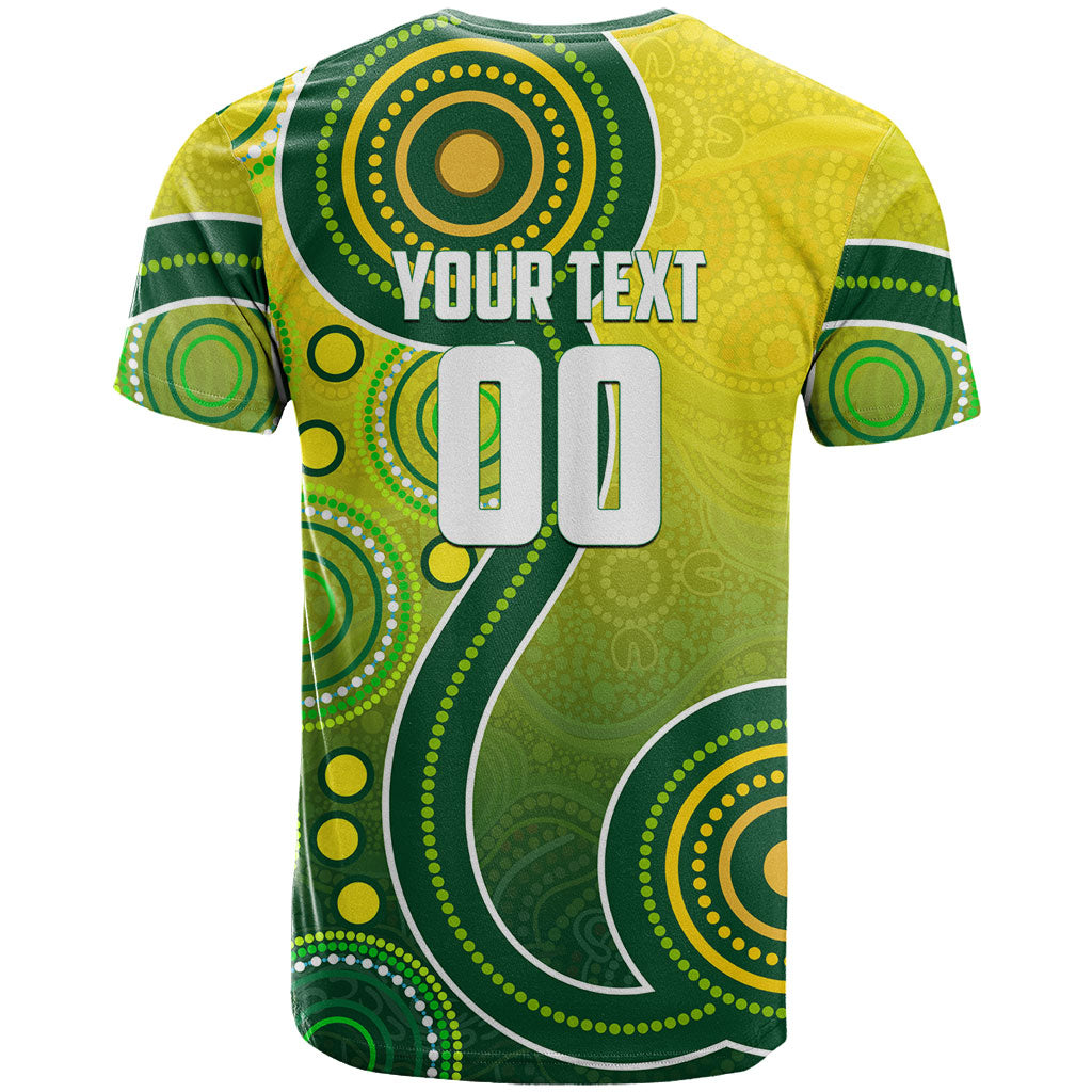 Personalized Australian Soccer Kangaroo T Shirt Aboriginal Dot Pattern Green Gold Football Player