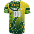 Personalized Australian Soccer Kangaroo T Shirt Aboriginal Dot Pattern Green Gold Football Player