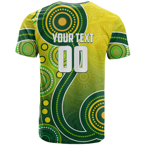 Personalized Australian Soccer Kangaroo T Shirt Aboriginal Dot Pattern Green Gold Football Player