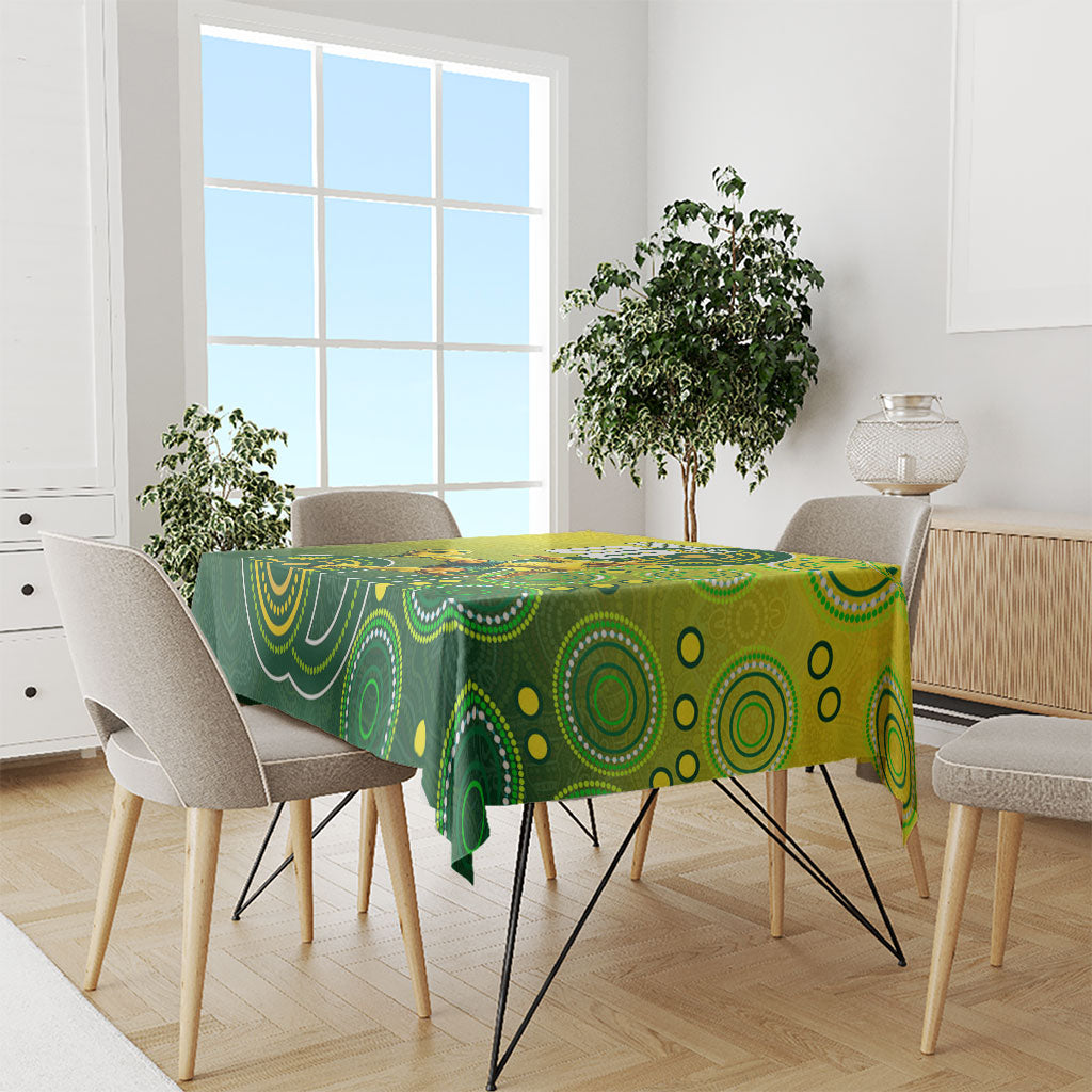 Personalized Australian Soccer Kangaroo Tablecloth Aboriginal Dot Pattern Green Gold Football Player