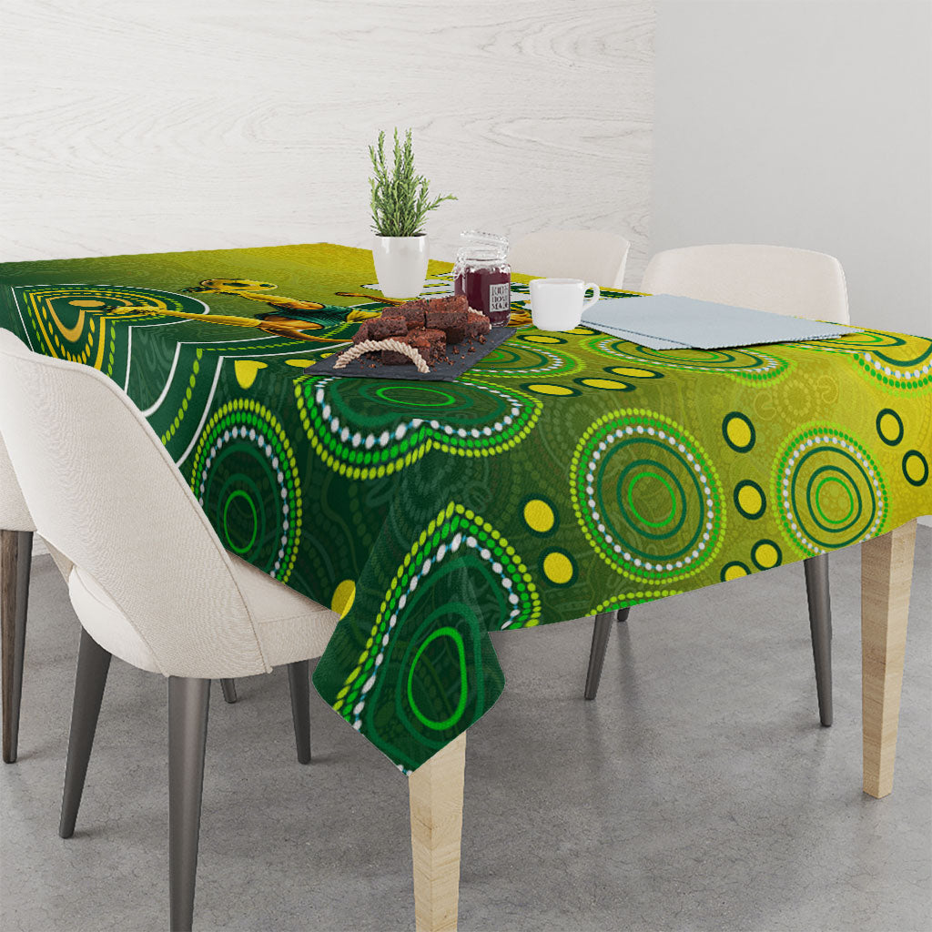 Personalized Australian Soccer Kangaroo Tablecloth Aboriginal Dot Pattern Green Gold Football Player