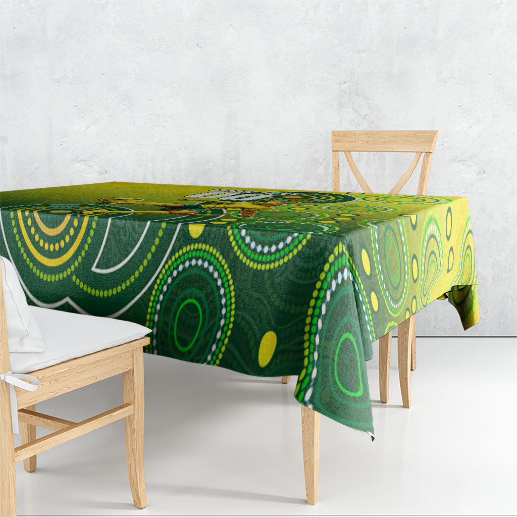 Personalized Australian Soccer Kangaroo Tablecloth Aboriginal Dot Pattern Green Gold Football Player