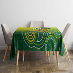 Personalized Australian Soccer Kangaroo Tablecloth Aboriginal Dot Pattern Green Gold Football Player