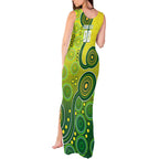 Personalized Australian Soccer Kangaroo Tank Maxi Dress Aboriginal Dot Pattern Green Gold Football Player