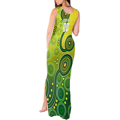Personalized Australian Soccer Kangaroo Tank Maxi Dress Aboriginal Dot Pattern Green Gold Football Player