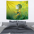 Personalized Australian Soccer Kangaroo Tapestry Aboriginal Dot Pattern Green Gold Football Player